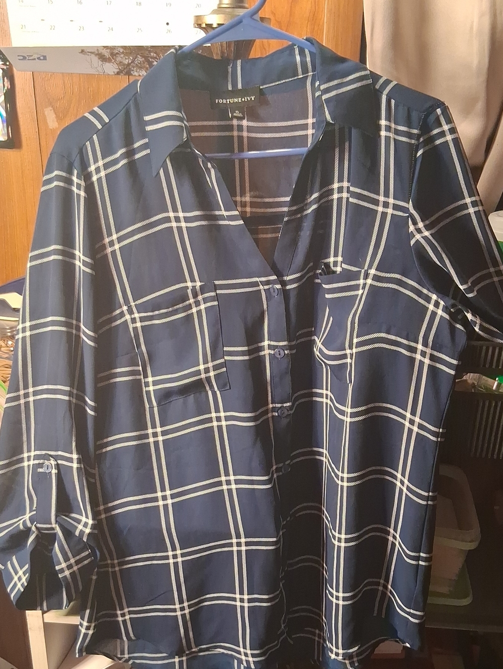 Fortune + Ivy Navy Plaid Button-Down Shirt